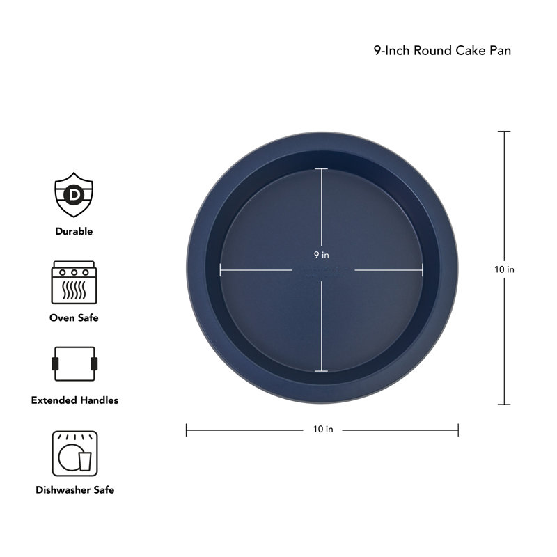 9-In Nonstick Aluminized Steel Round Cake Pan, Contour Silver, Ink Blue