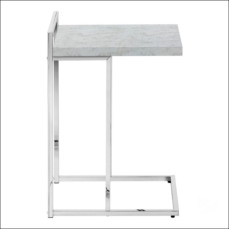 Table d'appoint en forme de C avec base en métal, Blanc, Gris clair