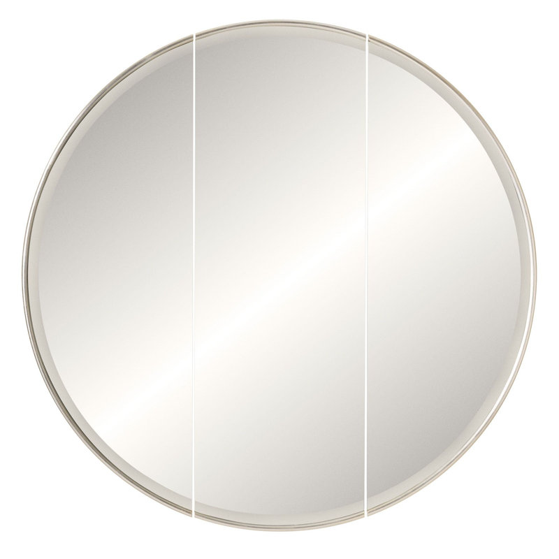 Mercer Round Beveled Mirror, Metal, Silver Leaf
