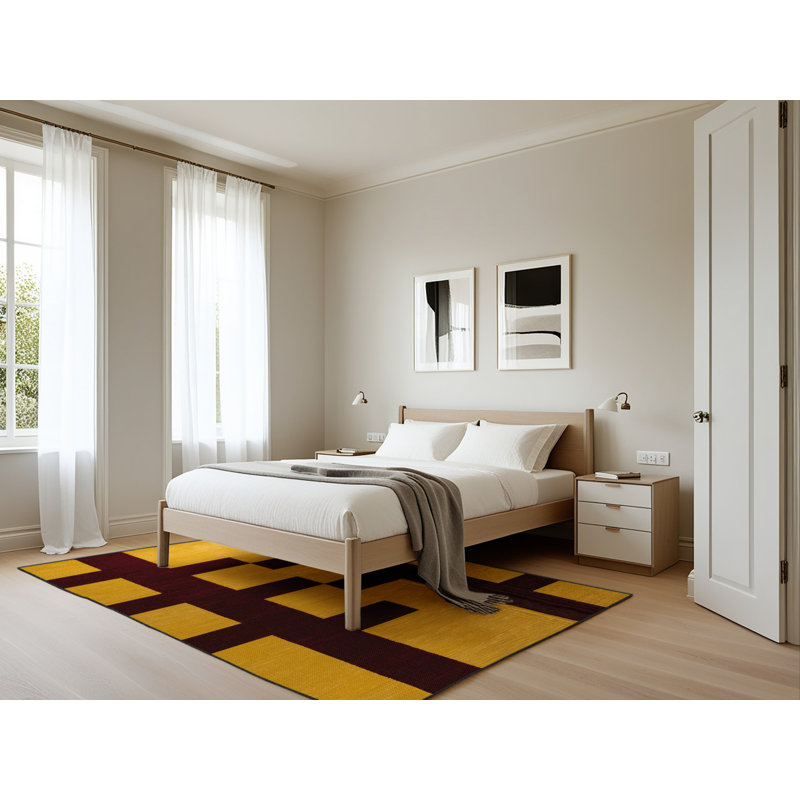 Tapis rouge à carreaux lavable à la machine, Rectangle 5 pi x 7 pi