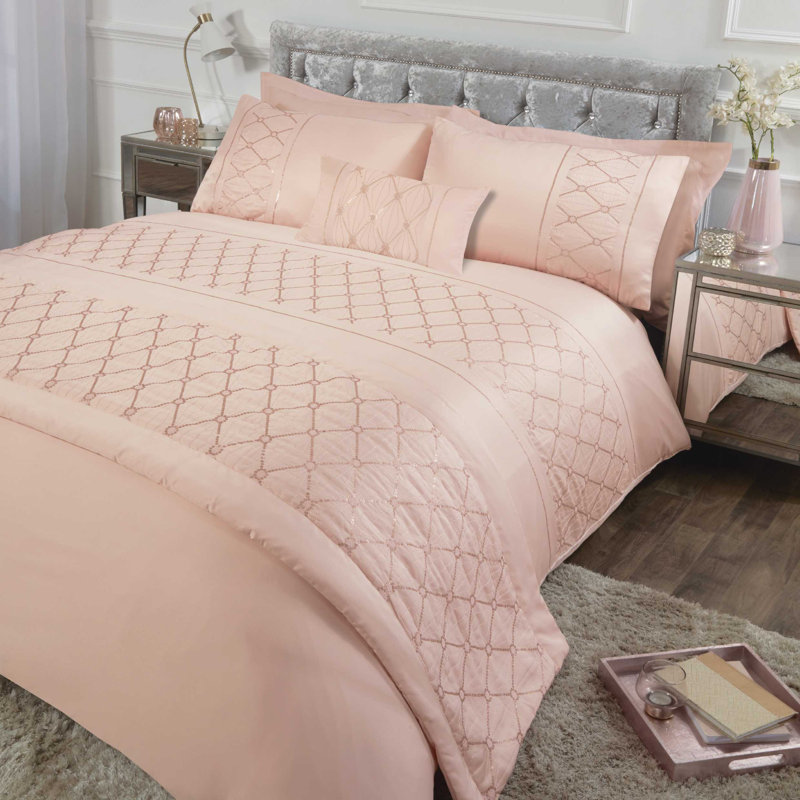 Roark Cotton Blend Geometric Shapes Duvet Cover Set with Pillowcases, Blush Pink, Double Duvet Cover + 2 Standard Pillowcases