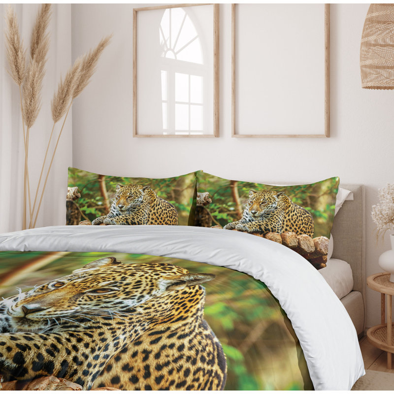 King Size Green Yellow Brown Jaguar Duvet Cover Set