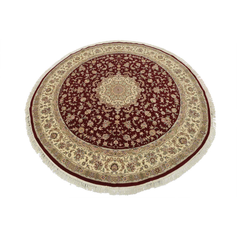 Tapis oriental traditionnel en laine / soie rouge noué à la main 9 pi 9 po x 9 pi Tabriz Tabriz