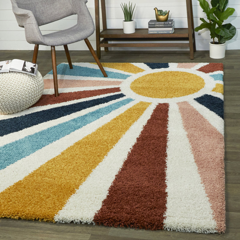 Maust Sunshine Rainbow Shag Rug, Rectangle 6'7" x 9'
