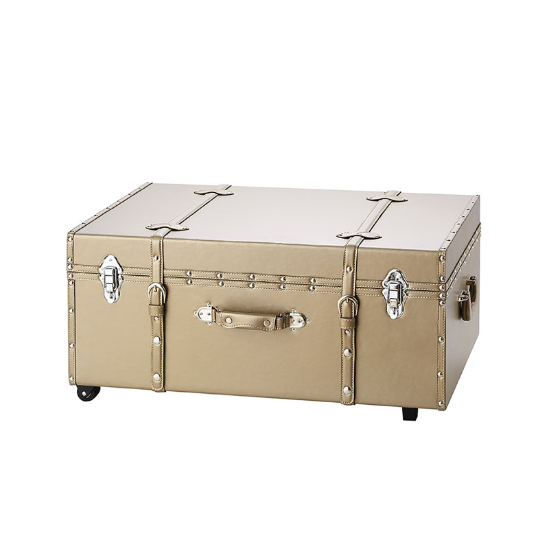 Texture Brand Designer Trunk with Wheels - Faux Leather, Champagne Bronze