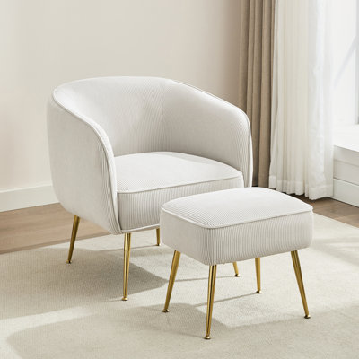 Yaneth 28.3'' Wide Corduroy Accent Barrel Chair with Ottoman