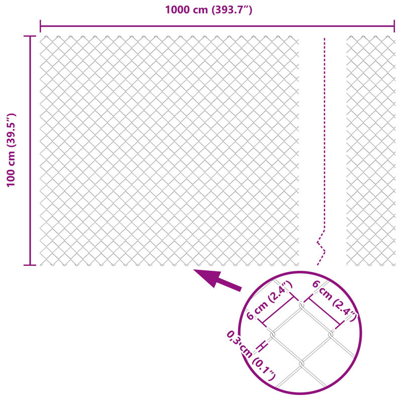 Clôture grillagée vidaXL - acier vert 32,81 x 3,28 pi, H 3,3 pi x l 32,81 pi, Vert