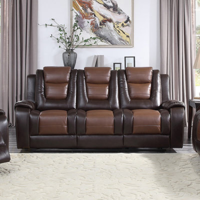 Canapé inclinable moderne de luxe moderne avec porte-gobelets rabattables au centre, revêtement en similicuir de qualité supérieure pour plus de confort et de style