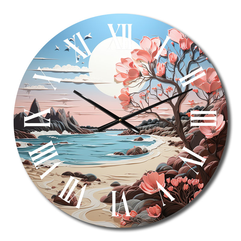 Horloge murale de plage rose avec papercut I, Petit