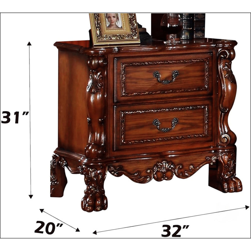 Table de chevet traditionnelle avec 2 tiroirs, Cerisier