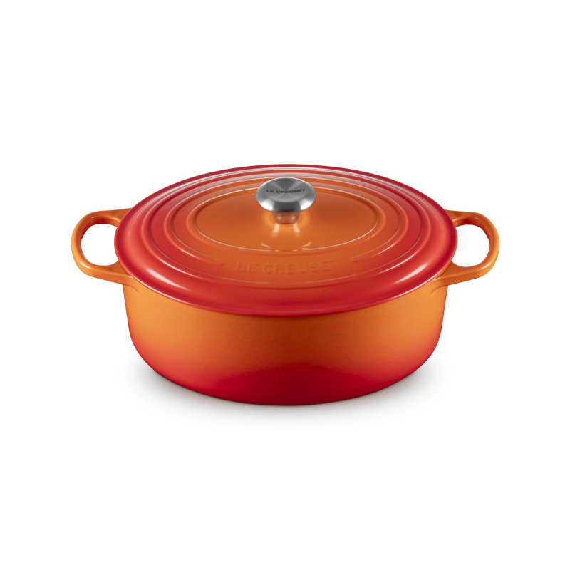Le Creuset Enameled Cast Iron Oval Dutch Oven with Lid, Flame/Silver, 6.75 quarts