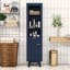 Grande armoire de rangement autoportante pour salle de bain avec tablettes réglables, conception anti-basculement et tiroir cannelé-489581117
