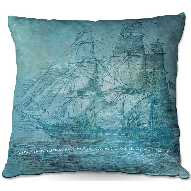 Coussin décoratif 2" canapé voilier quote, 18 po x 18 po, Aqua / ivoire