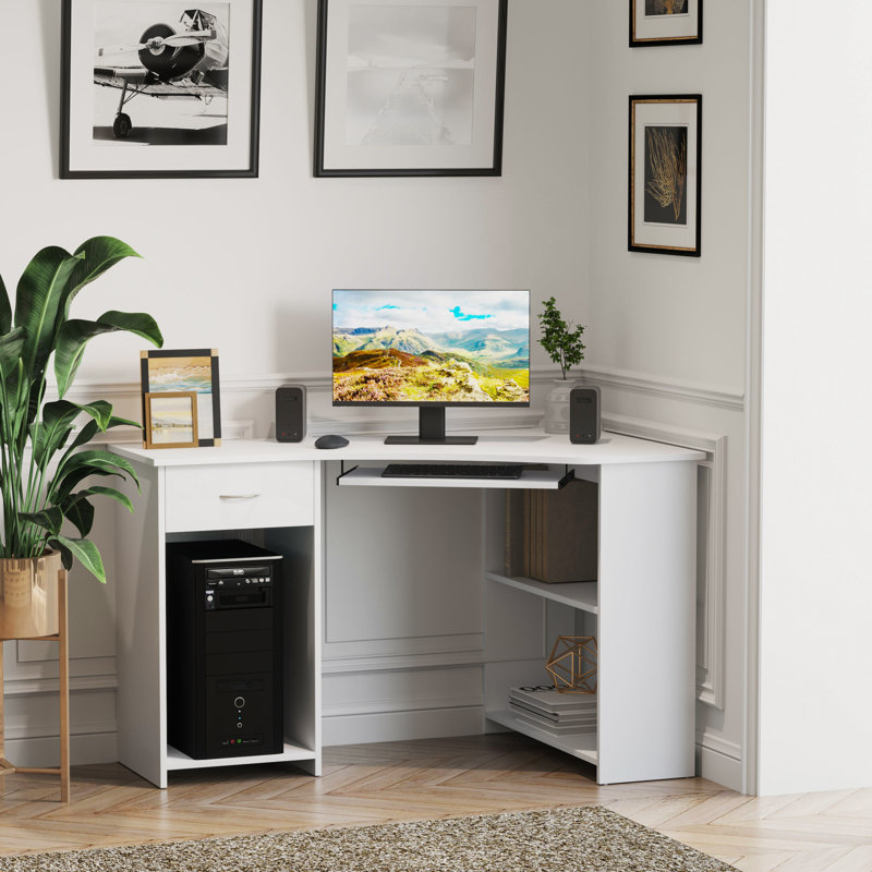 Emmetta L-Shaped Executive Desk, White
