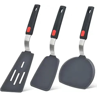 Silicone Spatula Turner Set Of 3, 600°F Heat Resistant Cooking Spatulas For Nonstick Cookware, Large Flexible Kitchen Utensils BPA Free Rubber Spatula Set For Egg, Pancake, Fish, Burger