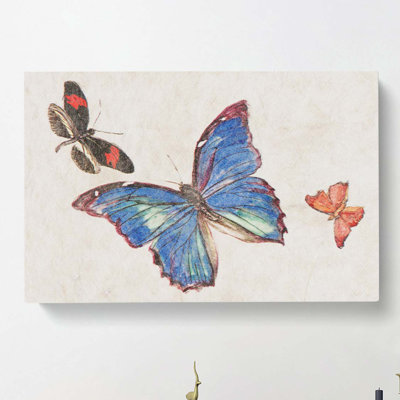 Three Butterflies by Fujishima Takeji - Wrapped Canvas Painting
