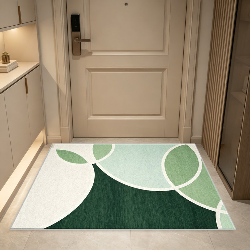 Green and White Abstract Circles carpet-easy to clean, machine-washable, soft and comfortable; suitable for door mats, kitchens, living rooms, bedrooms, corridors, and laundry areas. Easy to clean, durable carpet for home decoration.
