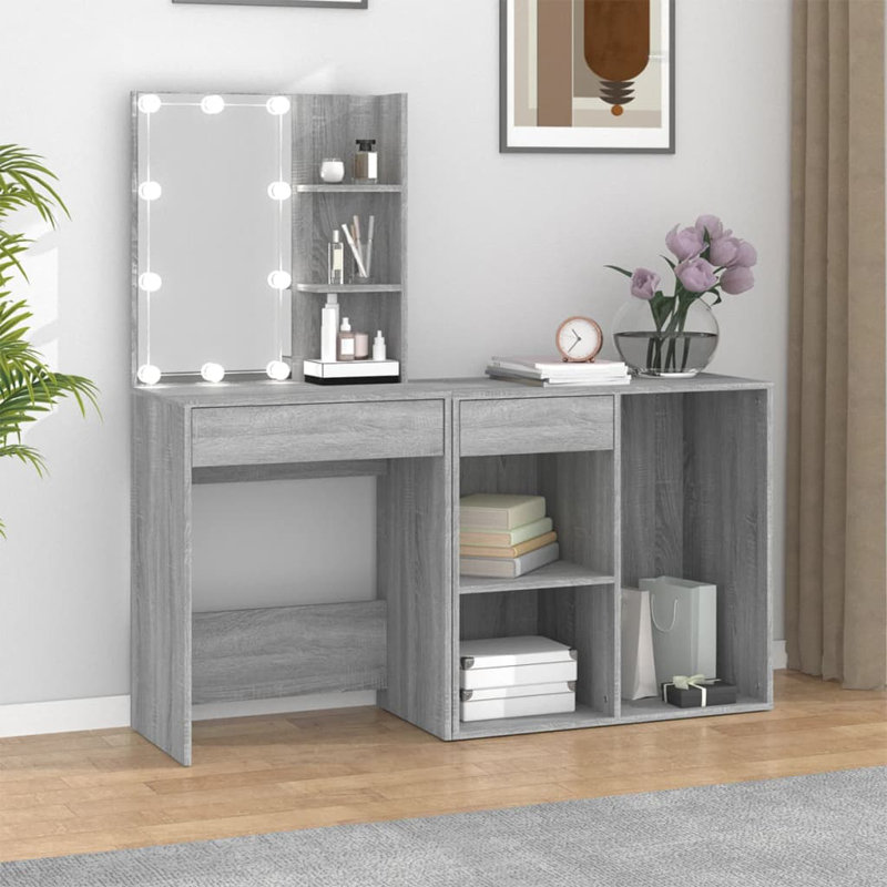 Dressing Table with Mirror, Grey Sonoma