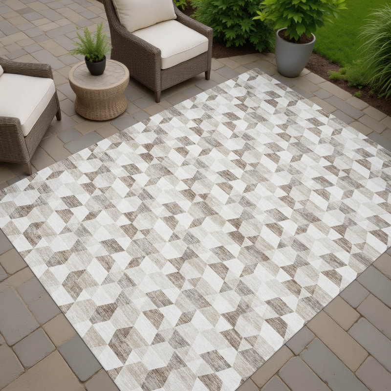 Machine Washable Indoor/Outdoor Chantille ACN2694 Geometric Rug, Ivory, 5' x 7'6"