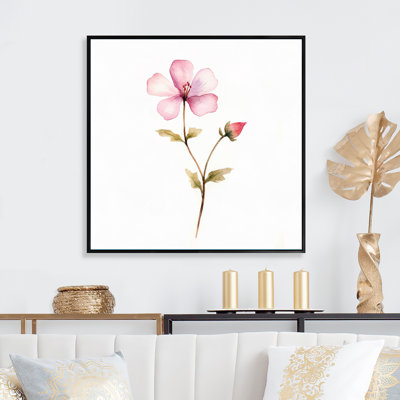 Décoration murale isolée fleur de pensée rose avec bourgeon - fleurs sauvages
