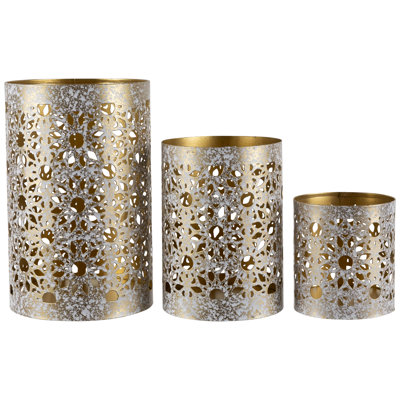 Laser-Cut Iron Votive Candle Holders - 6.25" - - Set Of 3