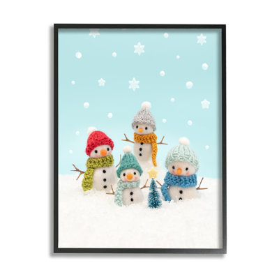 Arbre de Noël «Winter Snowmen» encadré sur bois par Lemon & Sugar
