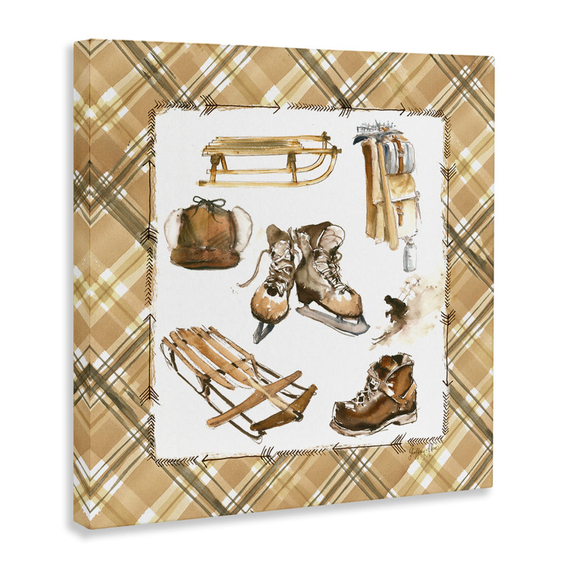 Plaid, sports d'hiver sur toile, par Geoff Allen, H 36 po x l 36 po