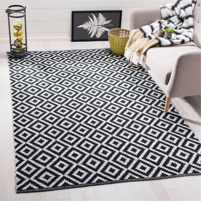 Harlow Geometric Hand-Woven Flatweave Cotton Black/Ivory Area Rug