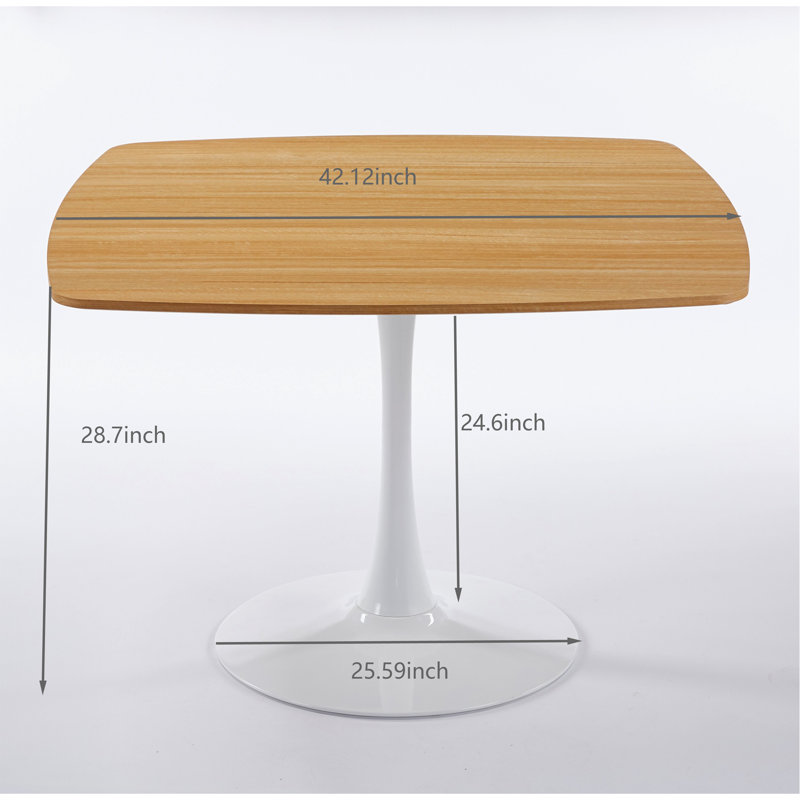 42 Inch Square Tulip Dining Table For 2-6 Person, Modern Mid-Century Kitchen Table With MDF Top & Oak Finish, Small Space Table For Apartment, Bistro, Cafe, Office And Living Room (White & Oak)