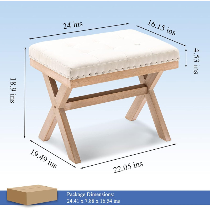 Oketa Upholstered Linen and Foam Padding Footstool