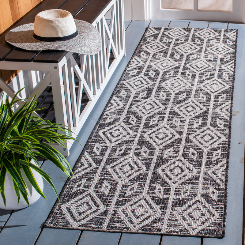 Tapis intérieur / extérieur Estaugh Performance Ikat, Tapis de couloir 2 pi 3 po x 8 pi