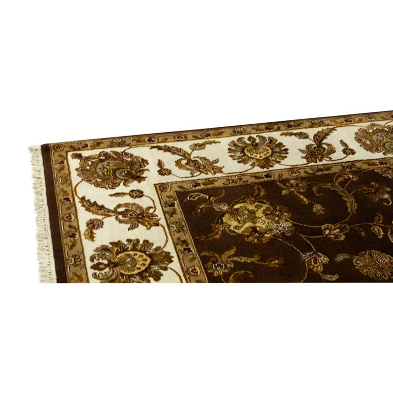 Tapis brun / ivoire / beige noué à la main 8 pi x 10 pi