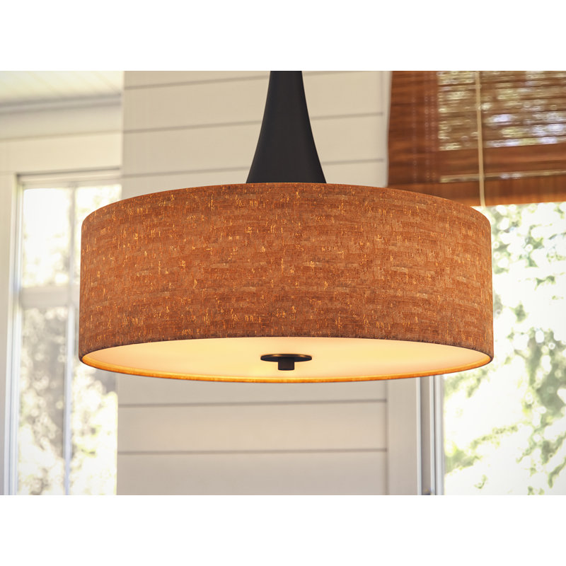 22" Oil Rubbed Bronze Drum Pendant Light with Cork Shade