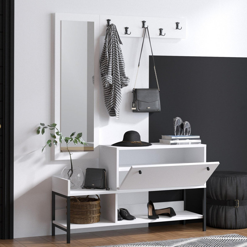 Modern Shoe Cabinet, White & Black, 47.2 x 27.6 x 13.8 inches | 100% Melamine Coated Particle Board, Thickness: 0.7 inches | Stylish Storage Solution for Entryway, Durable & Elegant Design, Space-Saving Organization