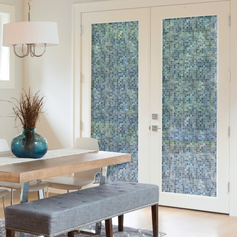 Blue Mosaic Frosted Privacy Window Film, 24-in x 74-in