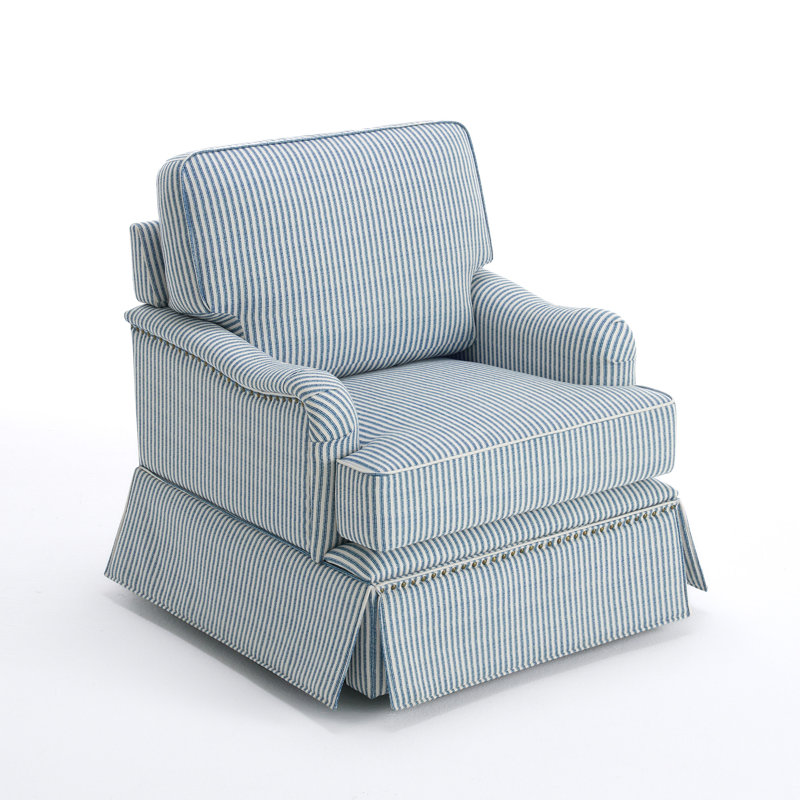 Upholstered Blue Striped Skirted Swivel Accent Arm Chair with Nailhead Trim (Set of 2), Pinstripe Blue Cotton Blend, No, 2
