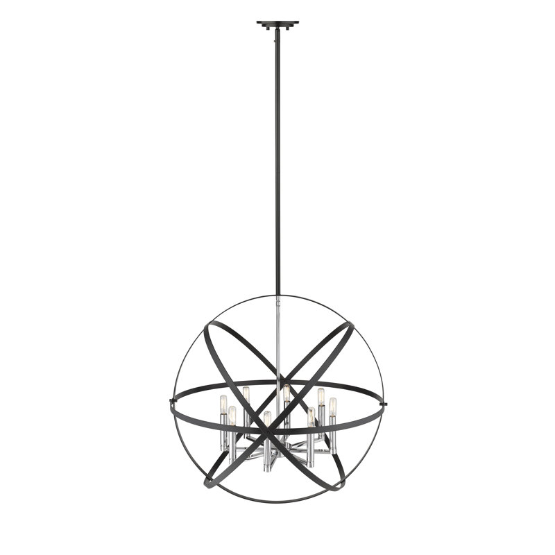 Avers 5 - Light Steel Dimmable Globe Chandelier, Black/Chrome