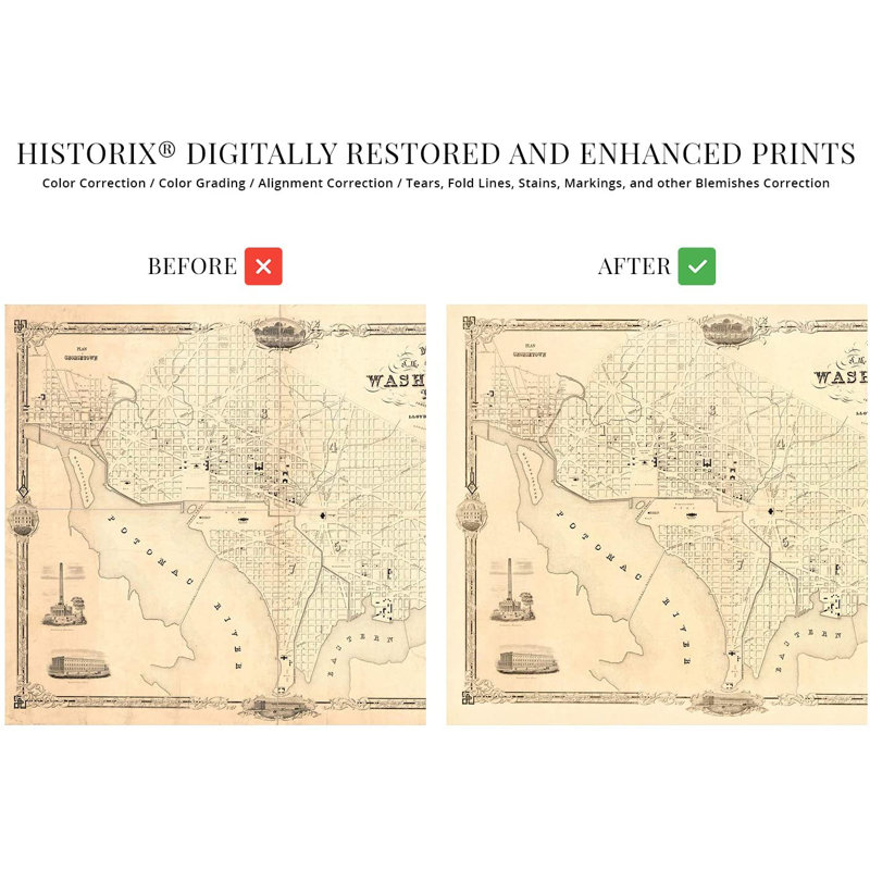 «1850 Washington DC Map», art mural, H 18 po x l 24 po x P 0,1 po