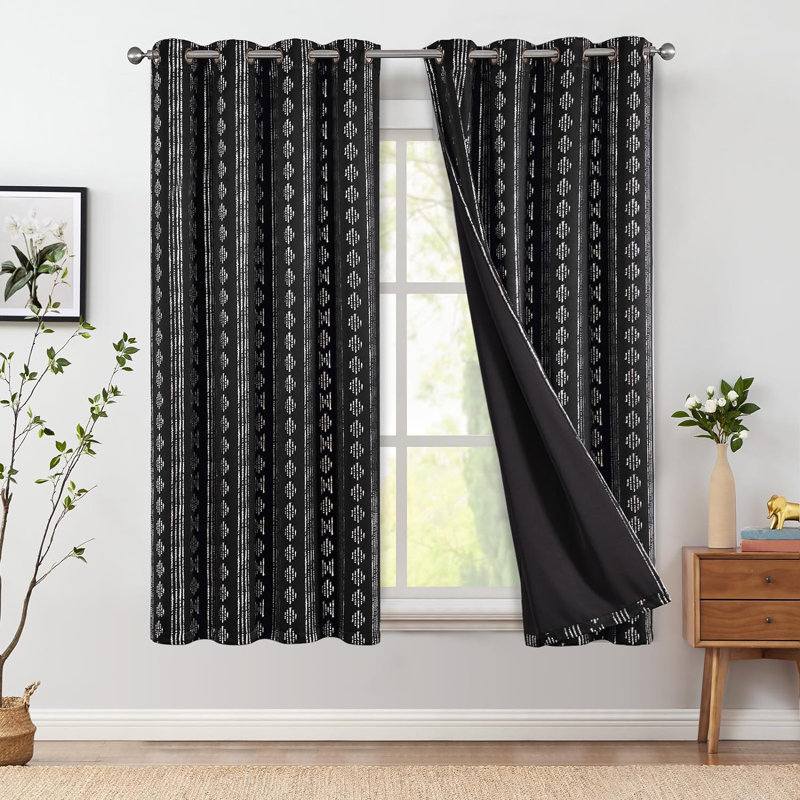 Ayani Bohemian Blackout Curtain Panel, 52" W x 63" L, Black/Silver