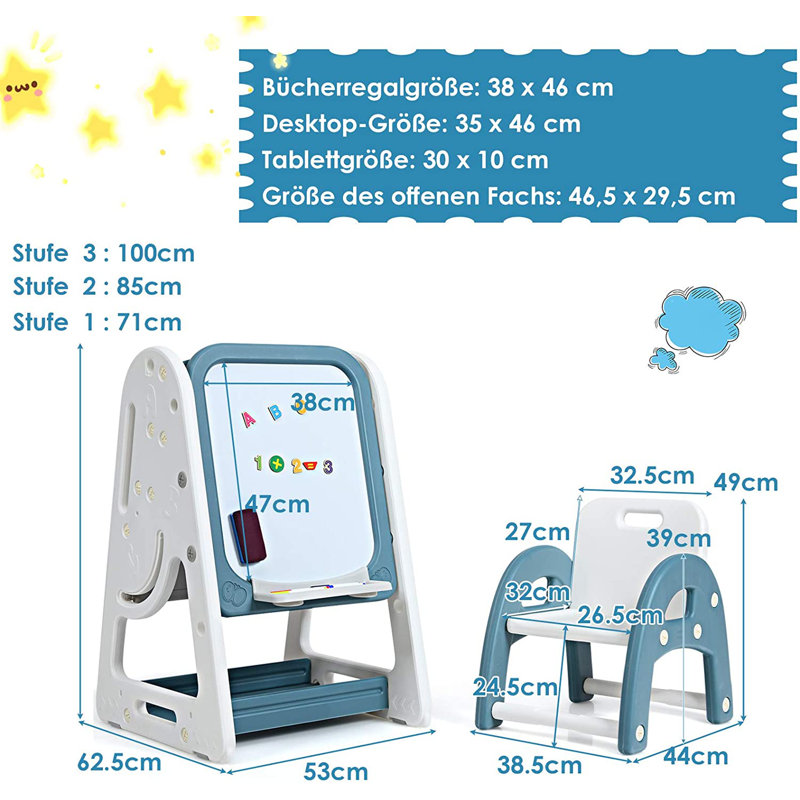 Zeno Kids Rectangular Interactive Table and Chair Set, Blue/White