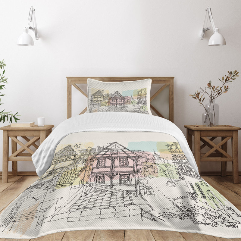 Ambesonne Ambesonne German Bedspread Set Historic Nuremberg Scene Multicolor
