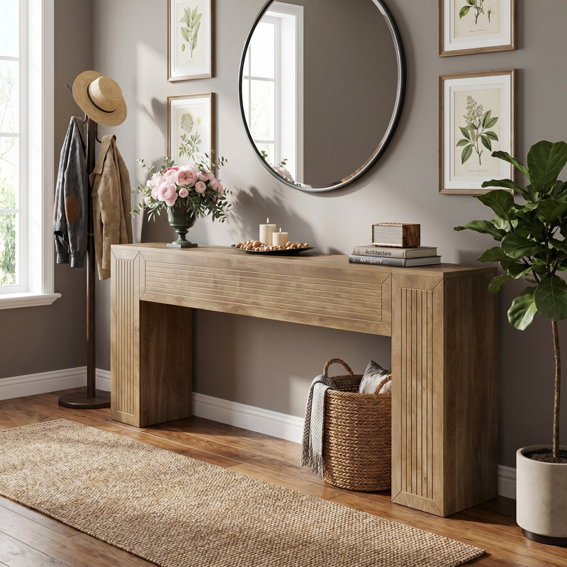 Console extra longue de 78,74 po, table de vestibule étroite, canapé de style bois pour le salon, le vestibule, le couloir