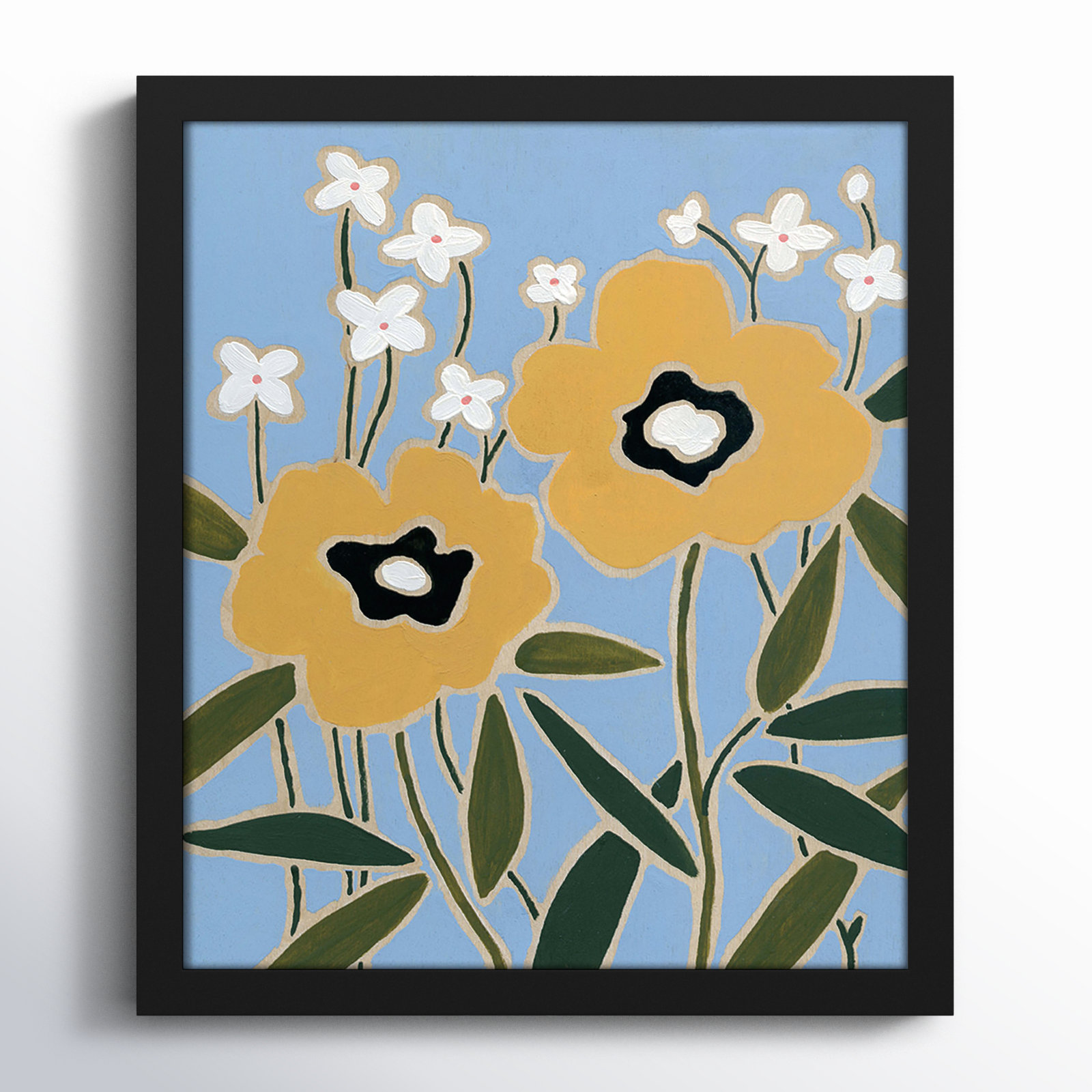 Woodblock Floral II by - Single Picture Frame Print, Satin Black Framed, 15" H x 13" W x 1.25" D