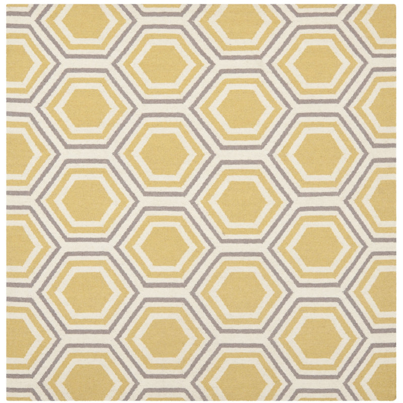 Robby Hand Woven Flat Weave Wool Geometric Rug, Square 8'