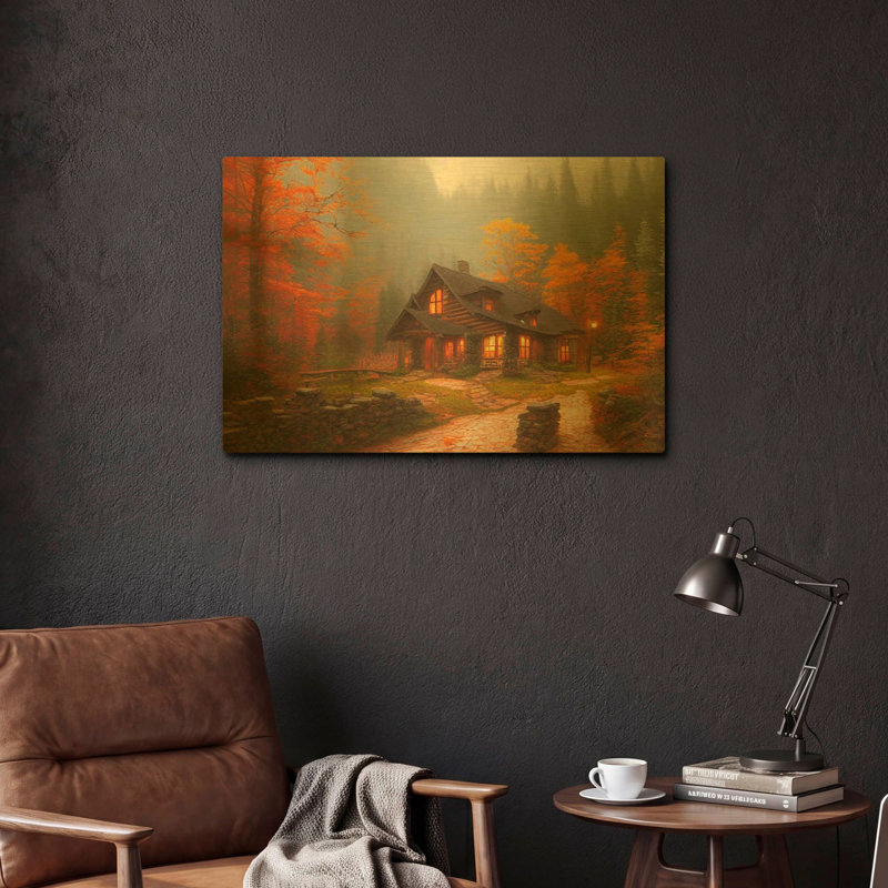 Tableau mural en métal doré « Fall Cottage » de Luxe, 61 x 41 cm, 24 po x 16 po
