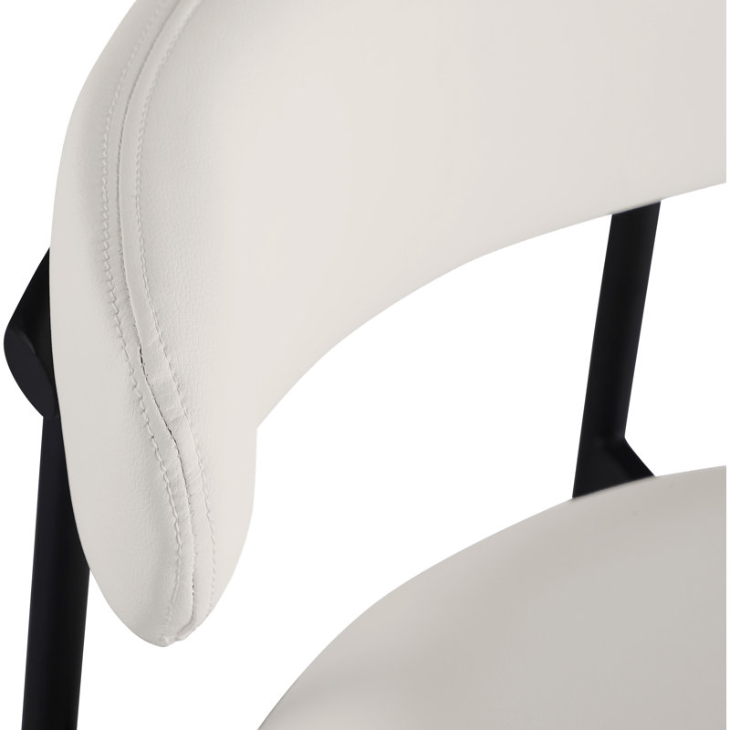 Tabouret de comptoir Lupita, Noir mat, Cuir végétalien blanc cassé
