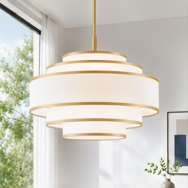 Aasim 24" 5-Light Dimmable Tiered Drum Chandelier, Gold