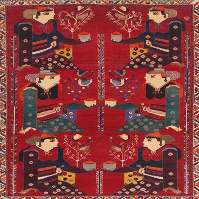 Tapis traditionnel rouge / vert / brun