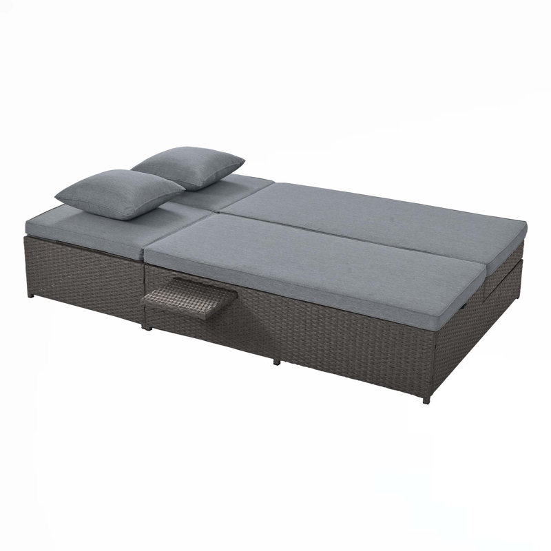 Double chaise longue d'extérieur en rotin d'extérieur en osier avec dossier et siège réglables, Brun