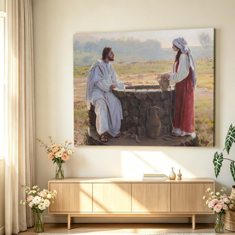 Jésus-Christ et Samaritain au puits, 12 x 18 pouces
